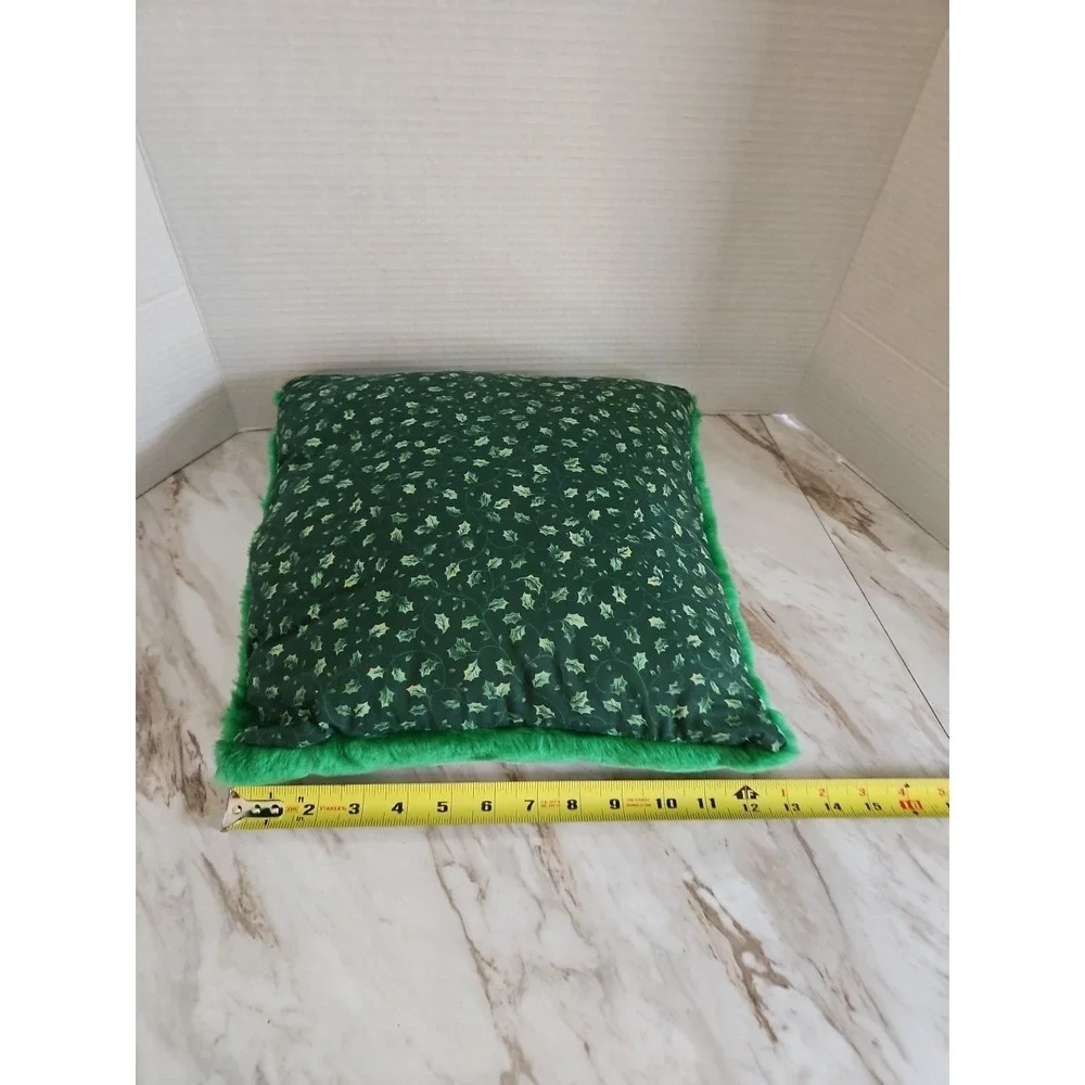 VTG Christmas Throw Pillow Double Sided Fuzzy/Shaggy/Velvety Soft Tree/Wreath